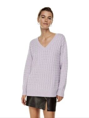Aritzia Wilfred Merino Wool & Cotton Cable Knit Lilac Dimension Sweater. Small
